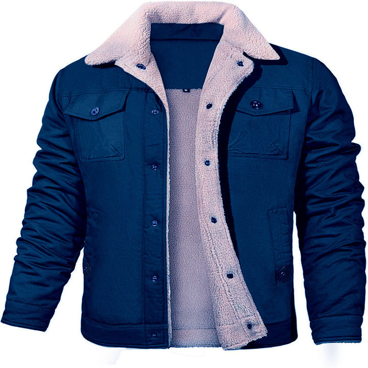 Herren Sherpa-gefütterte Canvas-Truckerjacke mit Thermofutter und Brusttaschen Drune