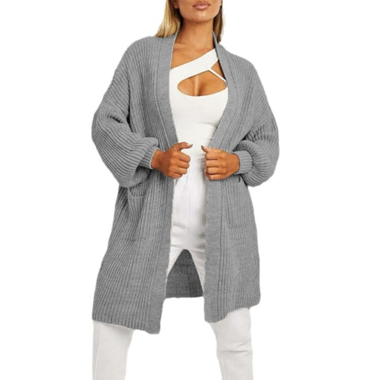 Damen Strickcardigan mit tiefem Schnitt und praktischen Taschen Drune