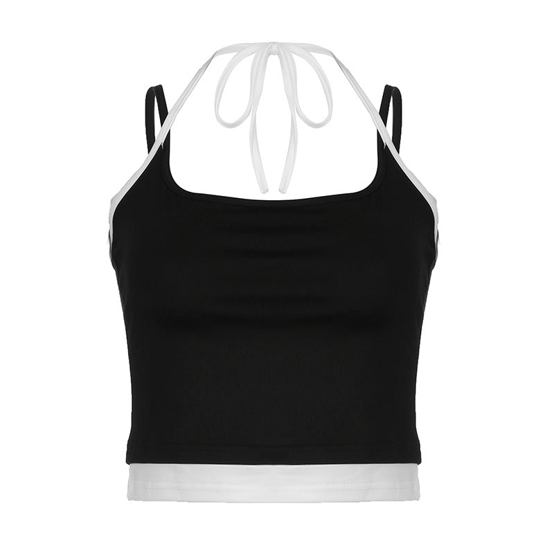 Damen modisches Crop-Top mit Bindeband und doppeltem Träger Drune