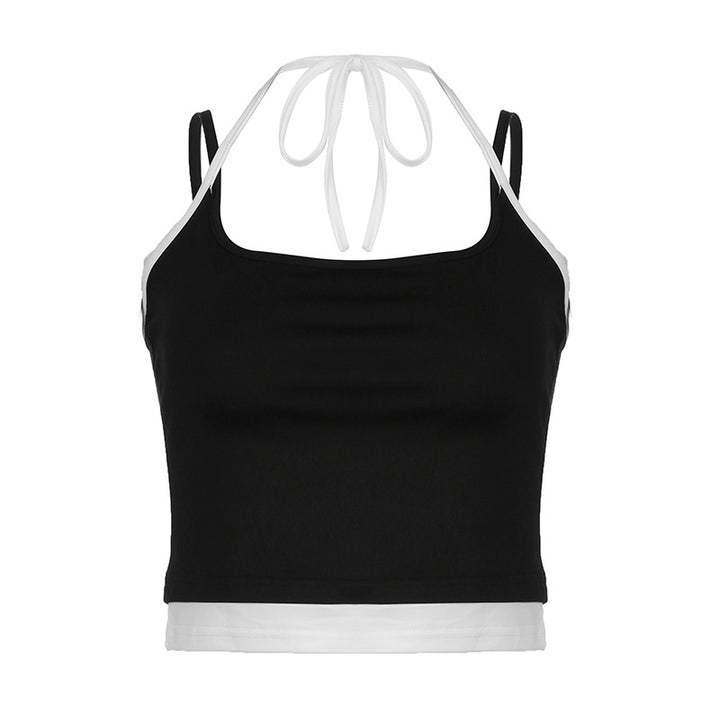 Damen modisches Crop-Top mit Bindeband und doppeltem Träger Drune