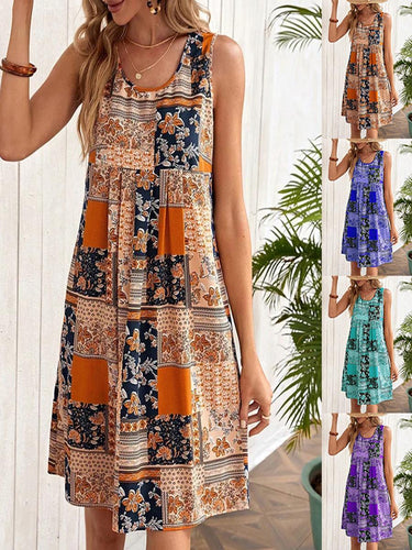 Damen Sommerkleid mit floralem Patchwork-Design Drune