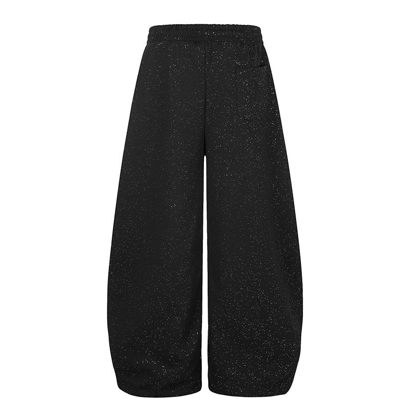 Damen Extraweite Palazzo‑Sweathose im Glitzer‑Nep mit Elastikbund, Kordelzug und Stern‑Script‑Print Drune