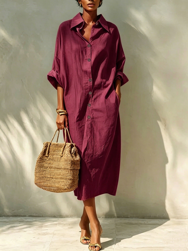 Damen Langes Oversize-Hemdblusenkleid mit Kentkragen und durchgehender Knopfleiste Drune