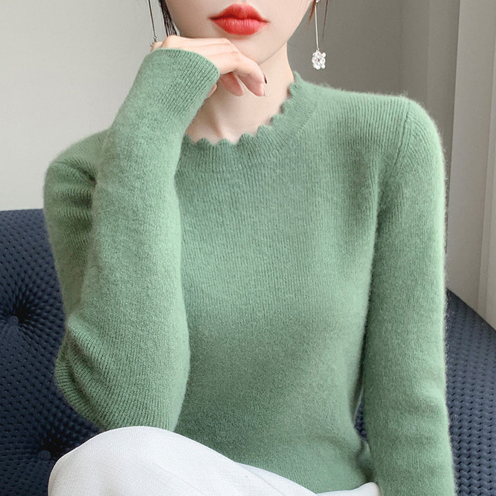 Damen Weicher Feinstrickpullover mit welligem Rundhalsausschnitt und kaschmirähnlicher Oberfläche Drune