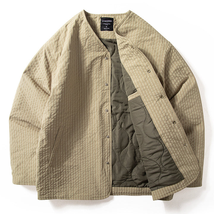 Herren Steppjacke ohne Kragen mit Druckknopfverschluss und seitlichen Eingrifftaschen Drune