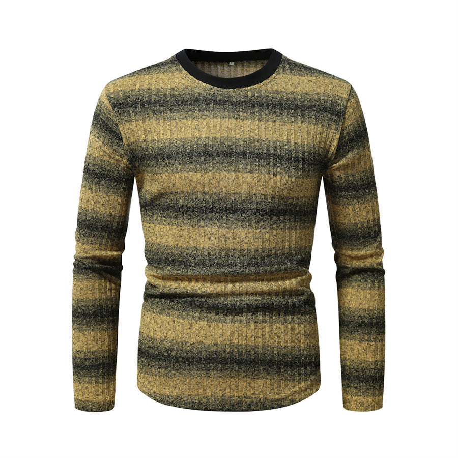 Herren Slim-Fit Feinstrick-Pullover mit horizontalem Farbverlauf und geripptem Strukturmix Drune