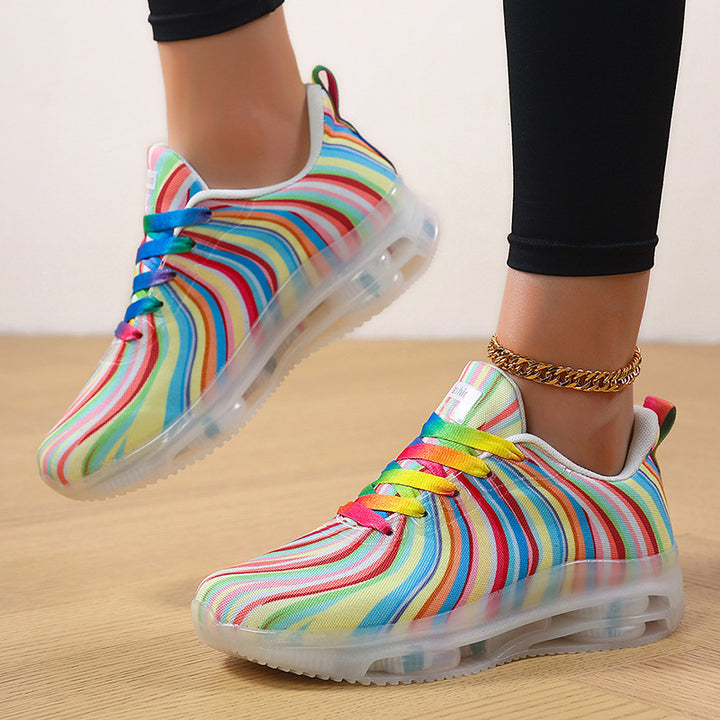 Damen nan leichter Muster-Sneaker mit elastischem Canvas-Obermaterial, gepolsterter Fersenstütze und segmentierter Flexlaufsohle Drune