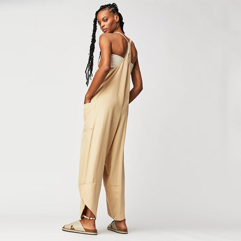 Damen Lässiger Jumpsuit mit weitem Bein und seitlichen Taschen Drune