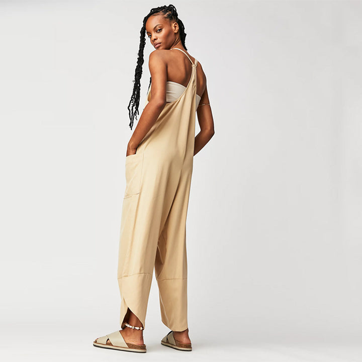 Damen Lässiger Jumpsuit mit weitem Bein und seitlichen Taschen Drune