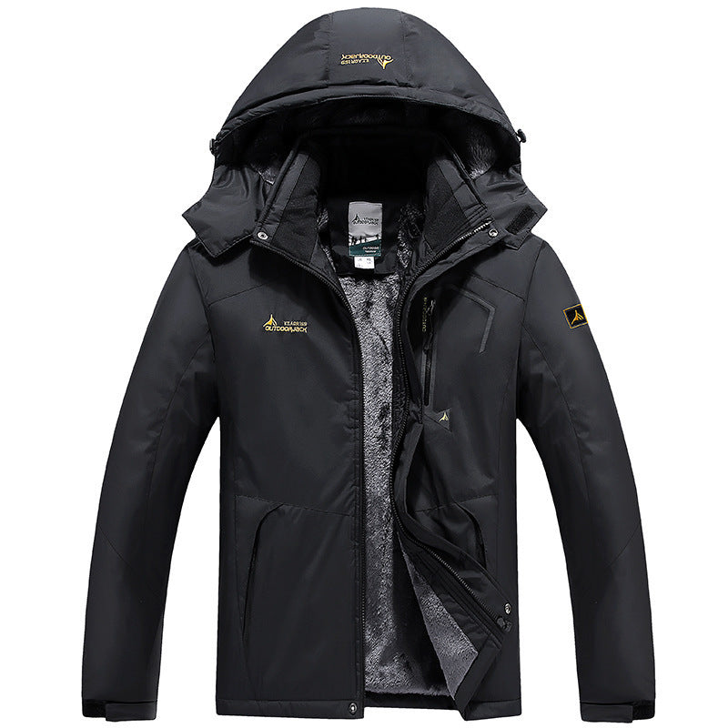 Herren technische Outdoor-Thermojacke mit abnehmbarer Kapuze, winddichter Außenschale und wärmender Fleece-Innenlage Drune