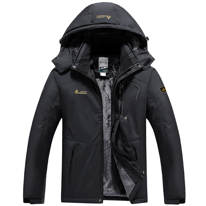 Herren technische Outdoor-Thermojacke mit abnehmbarer Kapuze, winddichter Außenschale und wärmender Fleece-Innenlage Drune