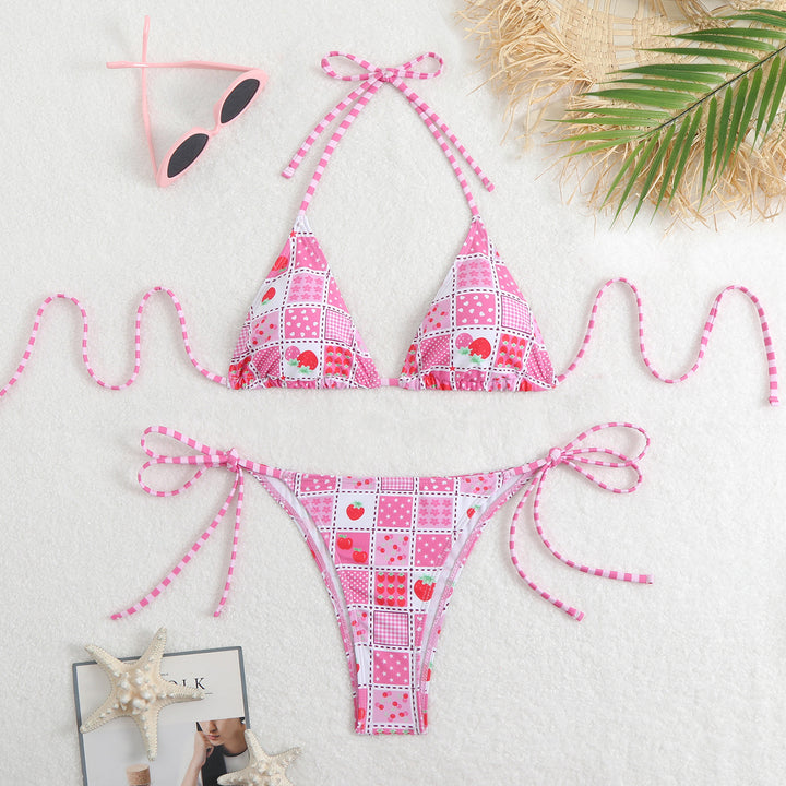 Damen Triangel-Bikini mit verspieltem Blumenmuster und Bindebändern Drune