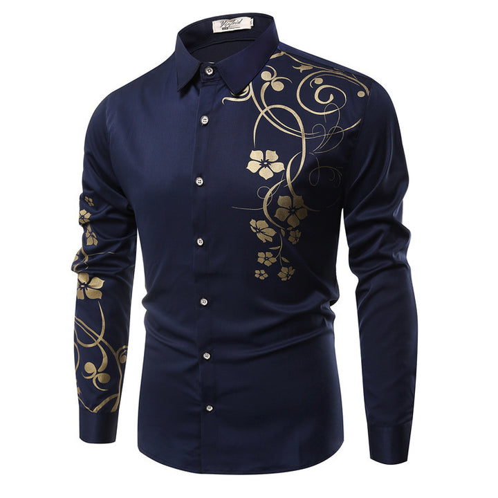 Herren Slim-Fit Hemd mit floralem Allover-Print, Langarm und Stretch-Baumwollmix Drune