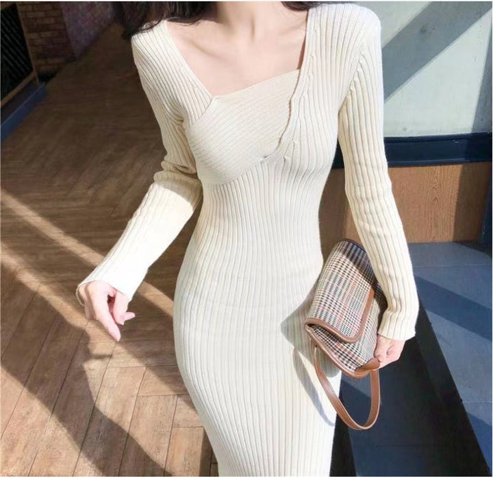 Damen Strickkleid mit elegantem Off-Shoulder Design und feiner Rippstruktur Drune