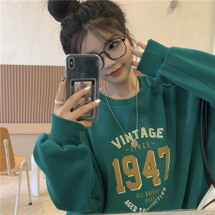 Damen lässiger Oversized Sweatshirt mit Vintage-Druck Drune