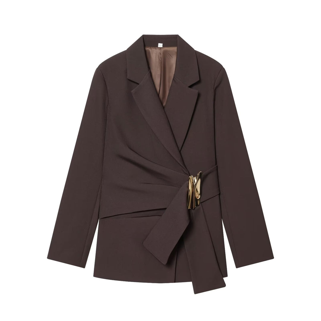 Damen Zweiteiliges Wickelblazer- und Palazzo-Anzugset mit Ziergürtel Drune
