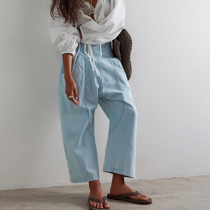 Damen lässige Loose-Fit Jeans mit elastischem Bund und geräumigen Taschen Drune