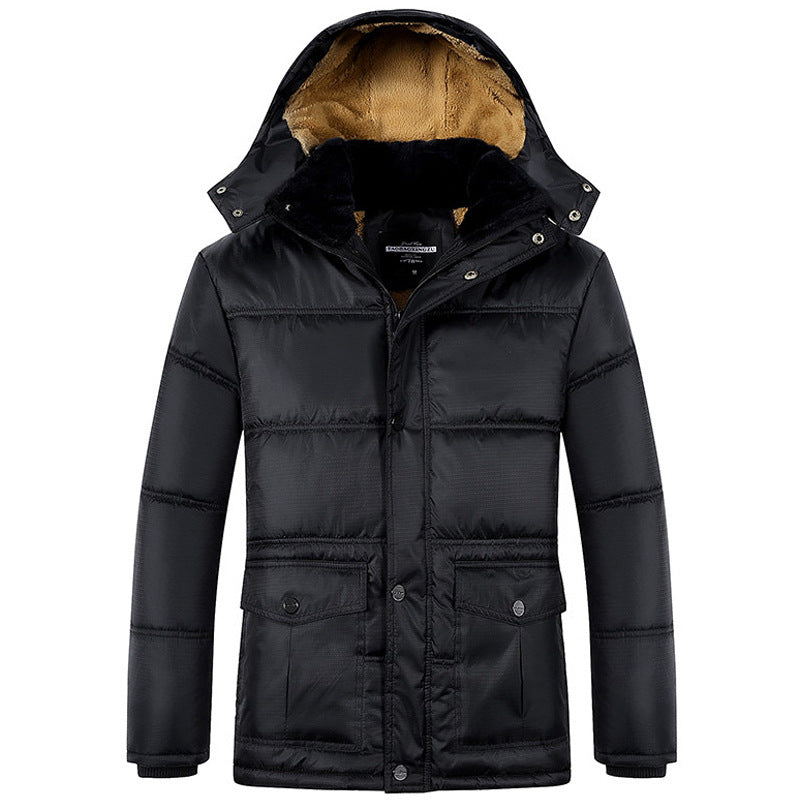 Herren Langer Thermoisolierter Steppparka mit Teddy-Innenfutter, Kapuze und Klappentaschen Drune