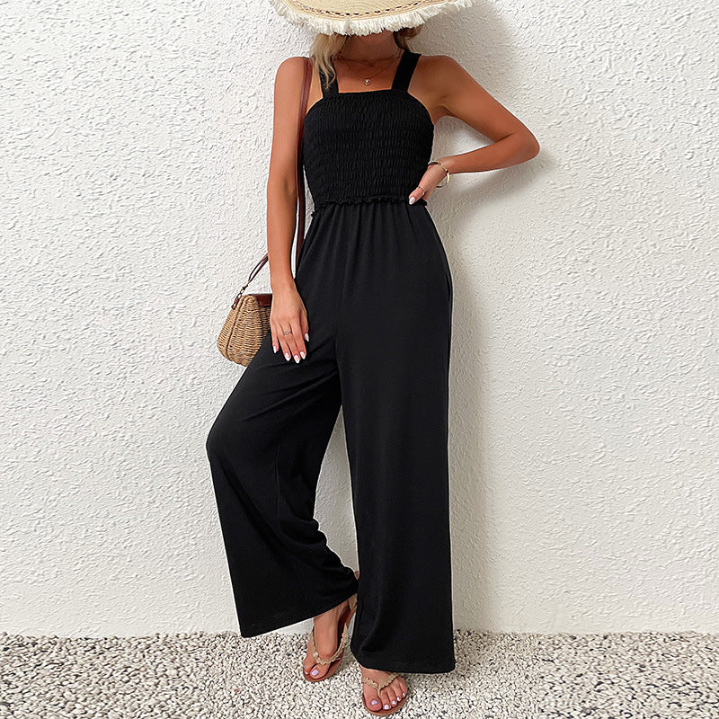 Damen lässiger Jumpsuit mit elastischem Oberteil und weit geschnittenen Beinen Drune