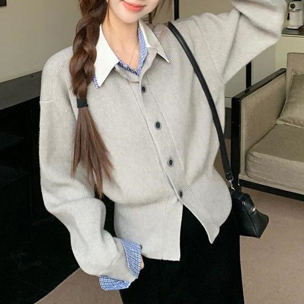 Damen gemütlicher Strickcardigan mit großen Knöpfen und überschnittenen Ärmeln Drune