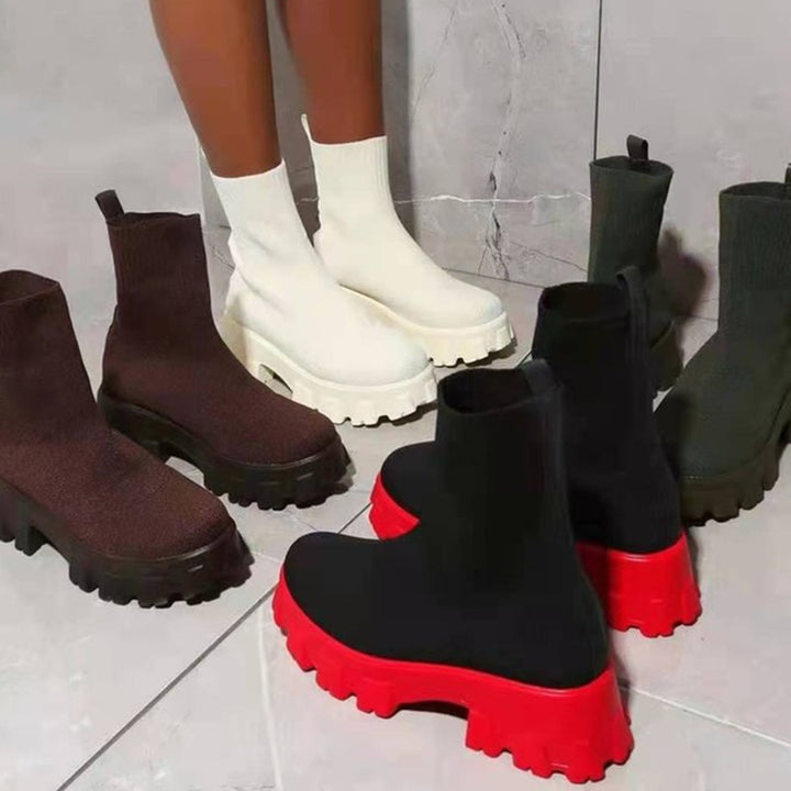 Damen trendige Stiefel mit hohem Schaft und robustem Plateau Drune
