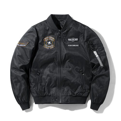 Men's  military-inspired bomber jacket with embroidered mission patches Drune