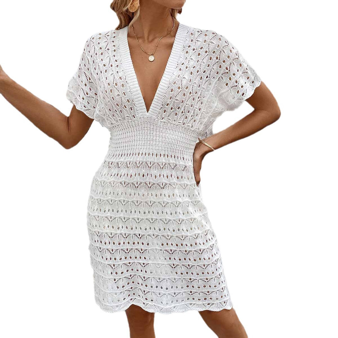Damen häkelhaftes Strandkleid mit tiefem V-Ausschnitt Drune