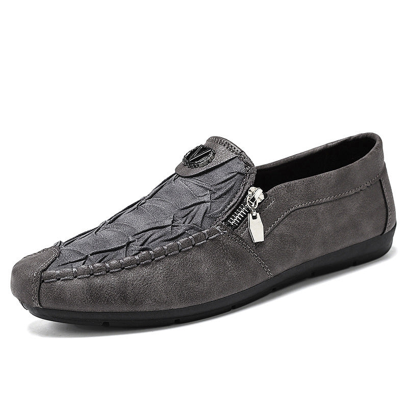 Herren elegante Lederoptik Slipper mit Zierreißverschluss, handgenähter Mokassinnaht und flexibler Komfortsohle Drune
