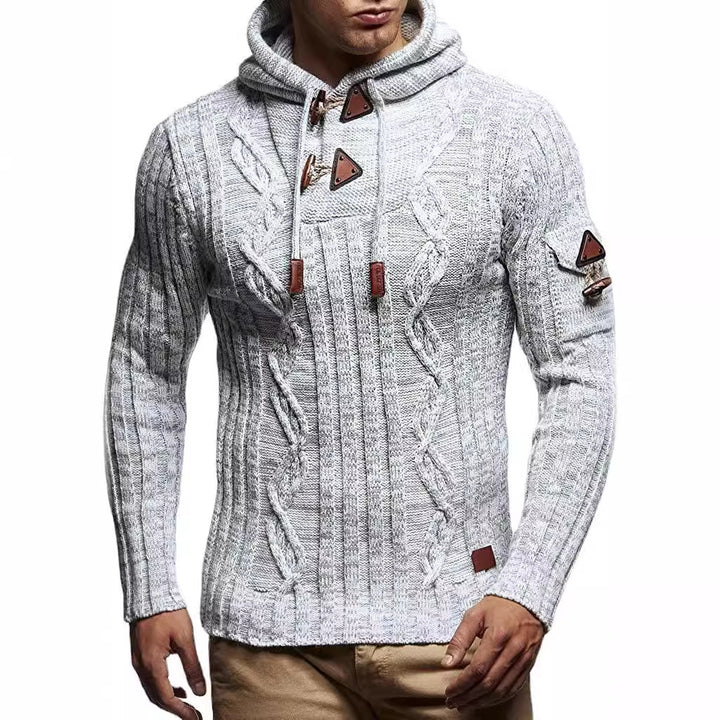 Herren Grobstrick Pullover mit Kapuze und dekorativen Schnürdetails Drune
