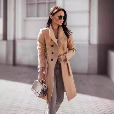 Damen Elegante und vielseitige Wollmanteljacke mit modischen Details Drune