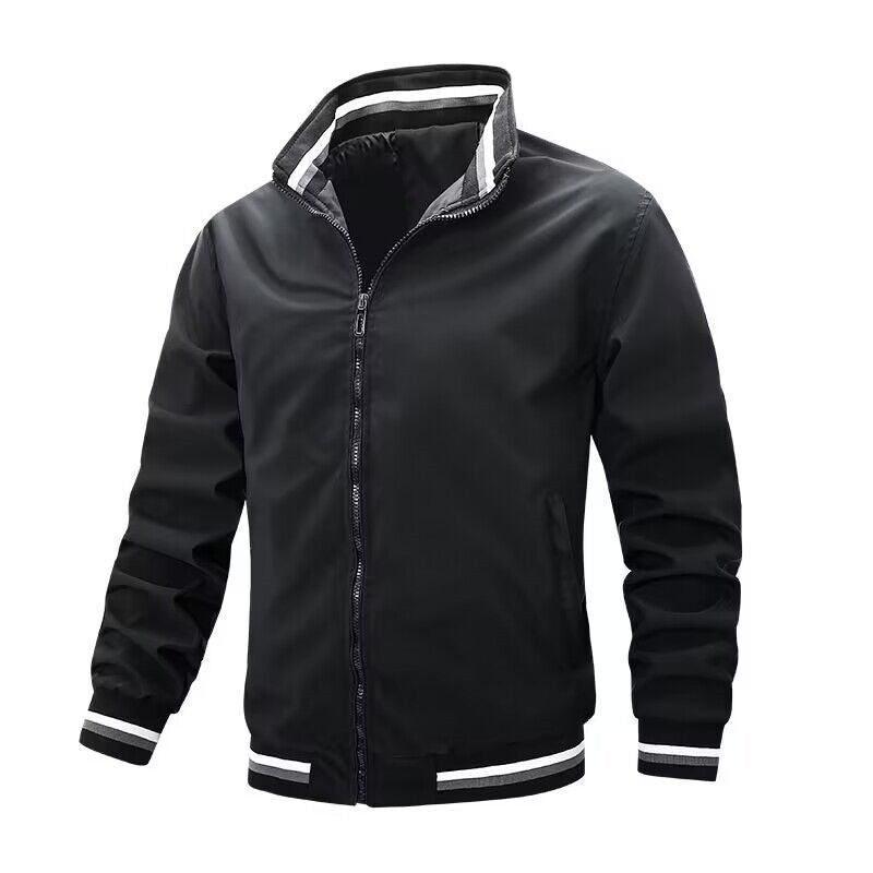 Herren Leichte Bomberjacke im Retro-Sportstil mit Stehkragen und gestreiften Rippbündchen Drune