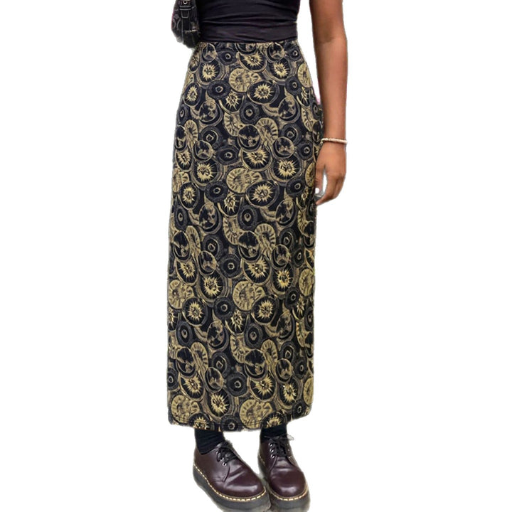 Damen Midi-Rock mit kunstvollem Druck und elastischem Bund Drune