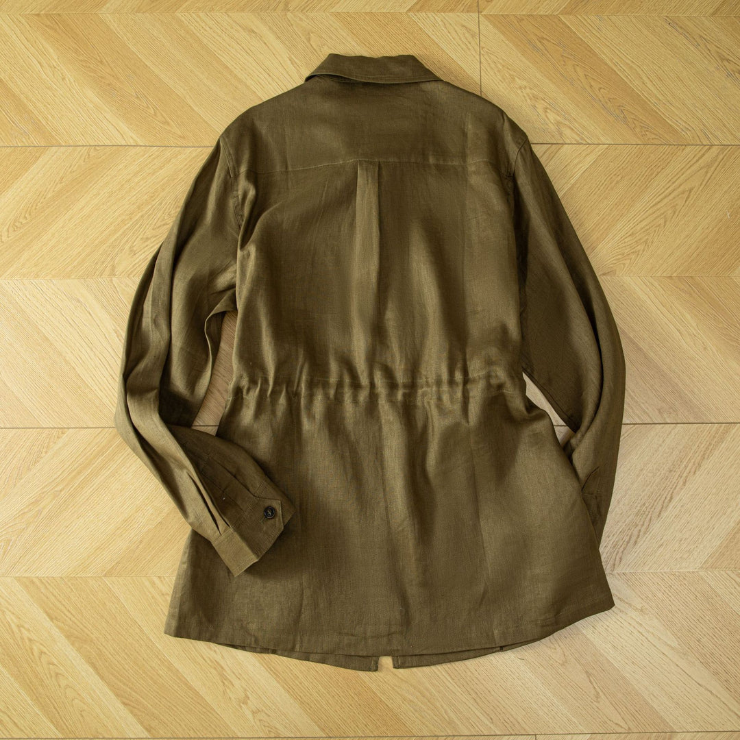 Damen Utility-Jacke aus Leinenmix mit Tunnelzug, Pattentaschen und Hemdkragen Drune