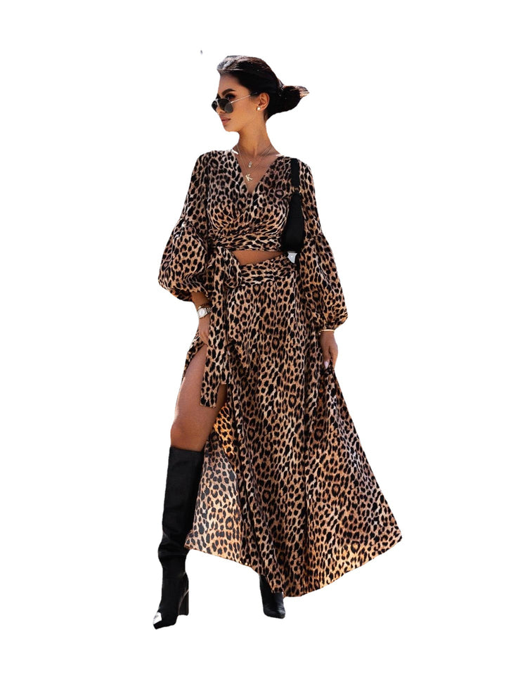 Damen Wickelmaxikleid mit festem Taillengürtel und raffinierten Volantärmeln Drune