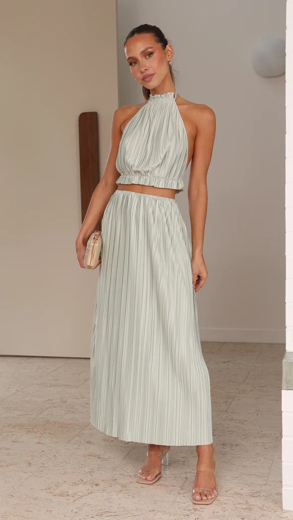 Drune | Jahr Sexy Halter Rückfrei Sexy Schnürkleid Plissee Kleid