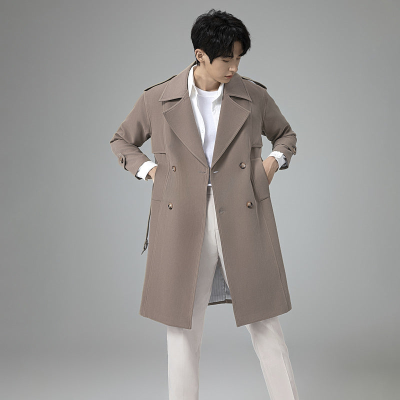 Herren Doppelreihiger Trenchcoat mit Taillengürtel und klassischem Revers Drune