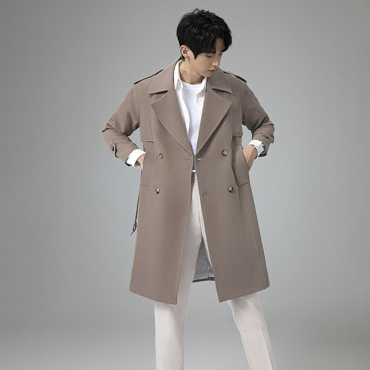 Herren Doppelreihiger Trenchcoat mit Taillengürtel und klassischem Revers Drune