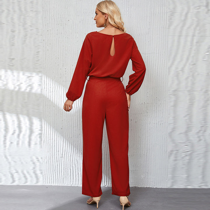 Damen eleganter Jumpsuit mit eleganten Ärmeln und tailliertem Schnitt Drune