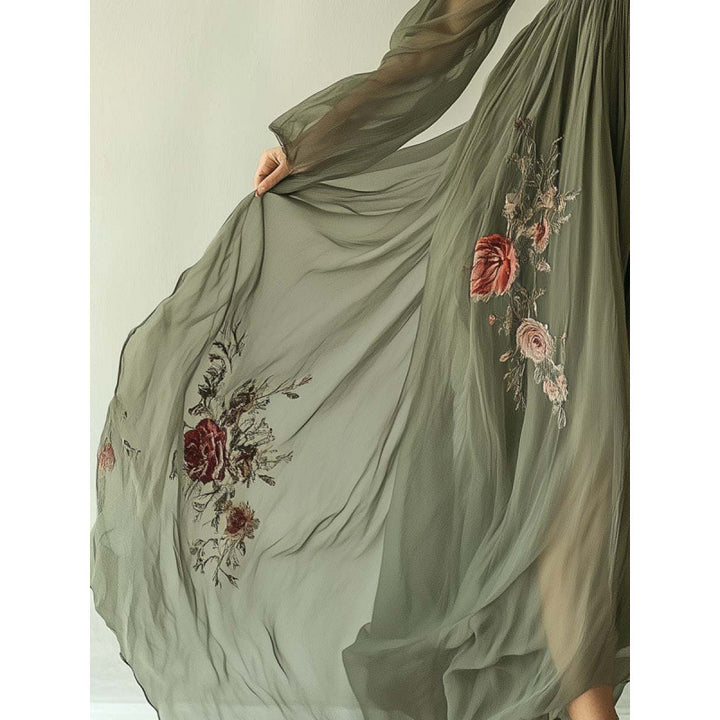Damen Besticktes Chiffon Maxi Kleid Drune