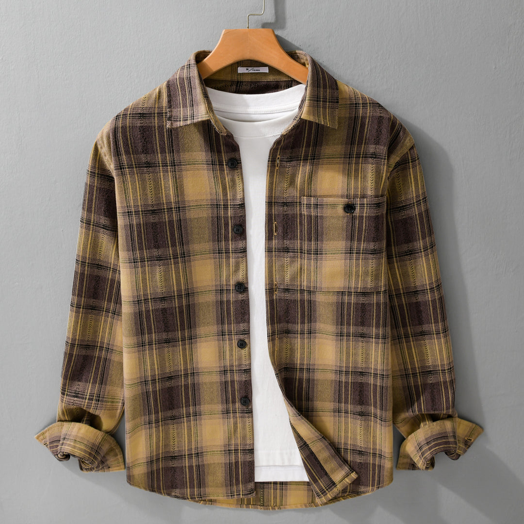 Herren Kariertes Flanell‑Hemdjacke im Overshirt‑Stil mit weich gebürsteter Oberfläche Drune