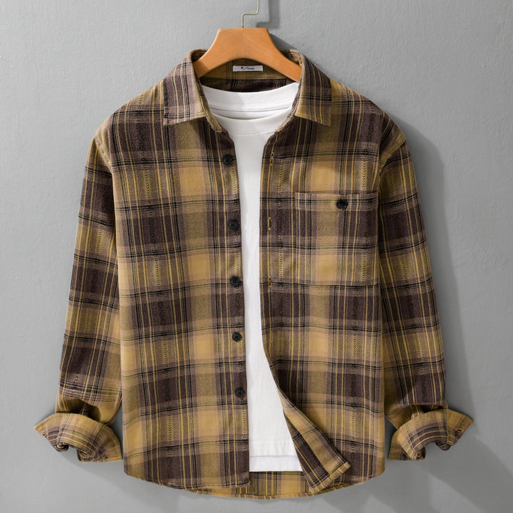 Herren Kariertes Flanell‑Hemdjacke im Overshirt‑Stil mit weich gebürsteter Oberfläche Drune