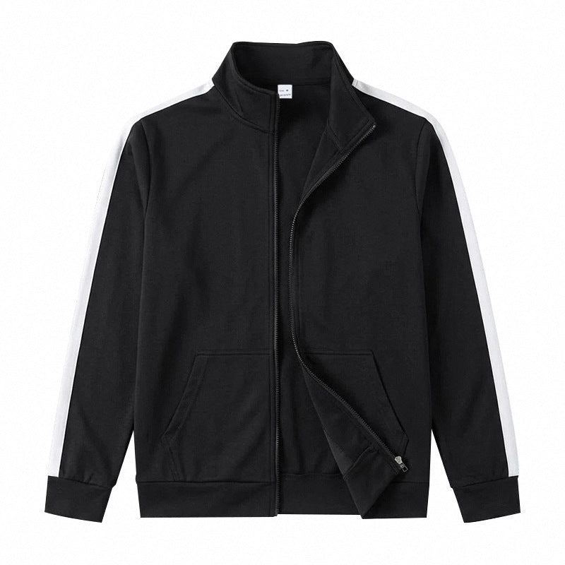 Herren Sportliche Zip-Trackjacke mit Stehkragen, Kontraststreifen an den Ärmeln und Kängurutaschen Drune