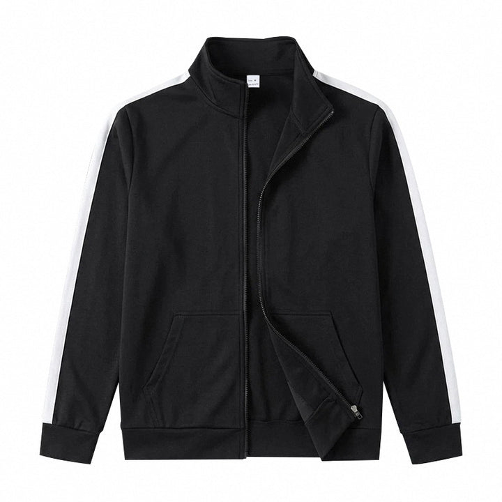 Herren Sportliche Zip-Trackjacke mit Stehkragen, Kontraststreifen an den Ärmeln und Kängurutaschen Drune