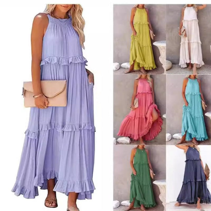 Damen Maxikleid mit Rüschendetails und luftiger Silhouette Drune