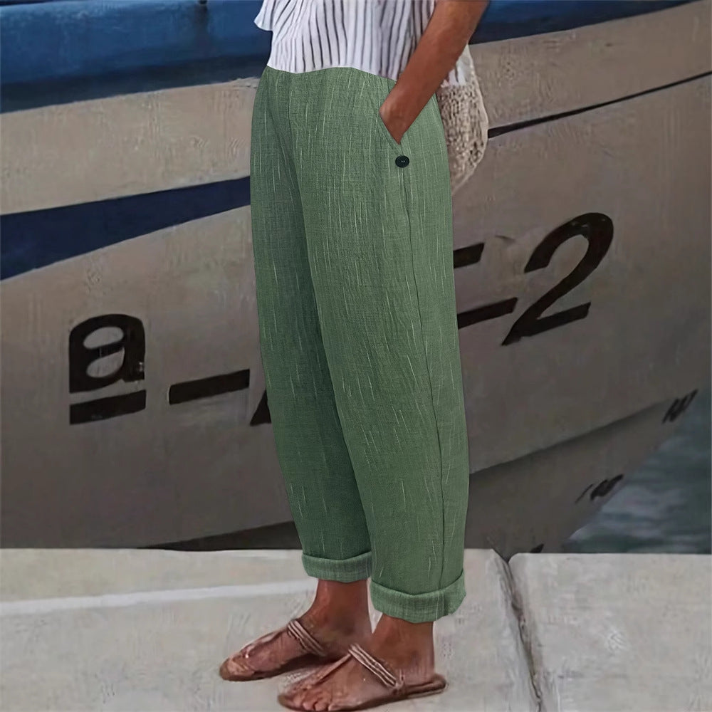 Damen Bequeme und luftige Leinenhose mit seitlichen Taschen Drune