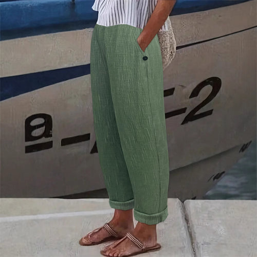 Damen Bequeme und luftige Leinenhose mit seitlichen Taschen Drune