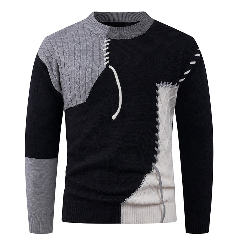 Herren nan Patchwork-Strickpullover mit Zopfstrick-Einsätzen und dekorativen Nahtapplikationen Drune