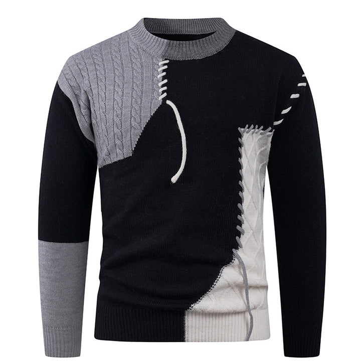 Herren nan Patchwork-Strickpullover mit Zopfstrick-Einsätzen und dekorativen Nahtapplikationen Drune