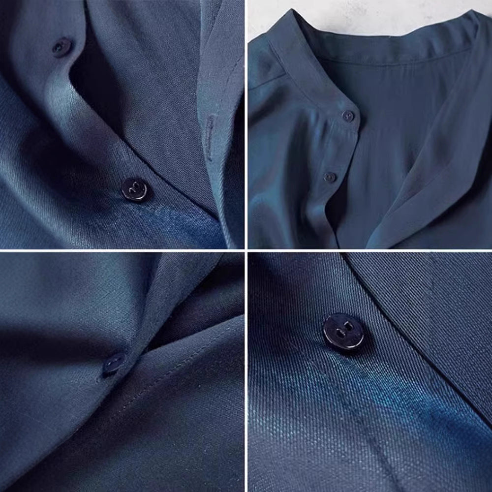 Damen Elegante satinierte Bluse mit Stehkragen Drune