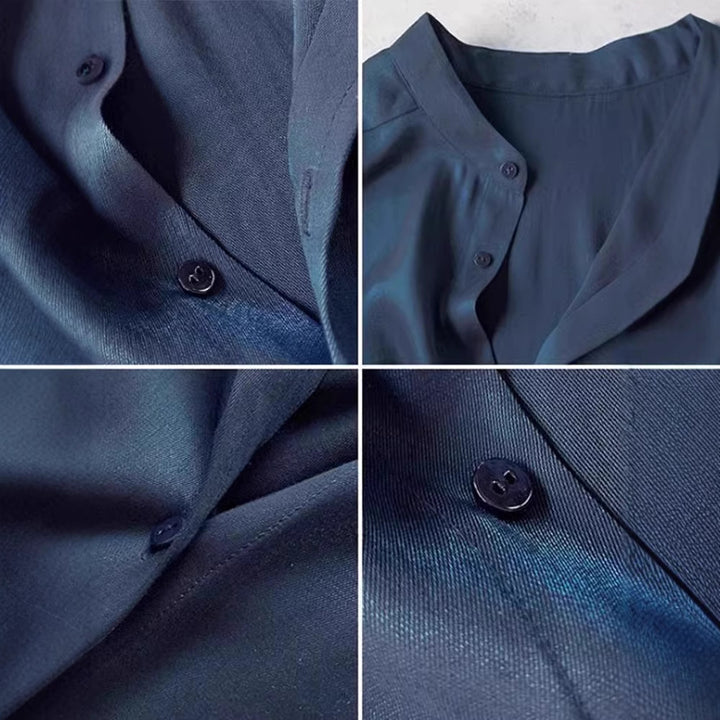 Damen Elegante satinierte Bluse mit Stehkragen Drune